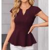 imageGRACE KARIN Women Dressy Peplum Tops 2025 Summer V Neck Cap Sleeves Fitted Casual Business Work BlouseWine Red