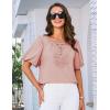 imageGRACE KARIN Women Short Puff Sleeve Casual Summer Elegant Tops Dressy Lace Crochet Crew Neck Blouse
