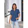 imageGRACE KARIN Womens Button Down Blouse Casual Short Sleeve Summer V Neck Top Teacher Shirts for Women Blue L