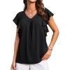 imageGRACE KARIN 2025 Womens Dressy Casual Ruffle Short Sleeve Summer Tops V Neck Loose Fit Blouse Chiffon ShirtBlack