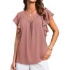 imageGRACE KARIN 2025 Womens Dressy Casual Ruffle Short Sleeve Summer Tops V Neck Loose Fit Blouse Chiffon ShirtPink