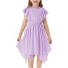 imageGRACE KARIN Girls Boho Dress Ruffle Sleeve Midi Solid Color Elastic Waist ALine Girls Summer Dresses 512YLavender