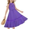 imageGRACE KARIN Girls Dresses Summer Spring Halter Maxi Dress Kids Ruffle Casual Flower Pleated Sun Dress Size 514Blue Purple