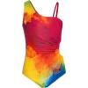imageGRACE KARIN Girls One Piece Swimsuit One Shoulder Sleeveless Swimwear Cut Out Bathing Suit 614YRainbow Smudge