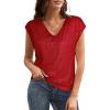 imageGRACE KARIN V Neck Sequin Short Sleeve Tops for Women Elastic Sparkly Tank Top for PartyRed