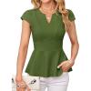 imageGRACE KARIN Women Dressy Peplum Tops 2025 Summer V Neck Cap Sleeves Fitted Casual Business Work BlouseArmy Green
