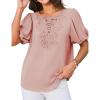 imageGRACE KARIN Women Short Puff Sleeve Casual Summer Elegant Tops Dressy Lace Crochet Crew Neck Blouse