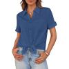 imageGRACE KARIN Womens Button Down Blouse Casual Short Sleeve Summer V Neck Top Teacher Shirts for Women Blue L