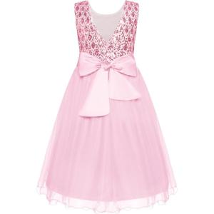 imageGRACE KARIN Flower Girl Dress VBack Sequin Party Tulle Dresses Kids Birthday Formal Wedding Pageant Princess Dress 512Pink