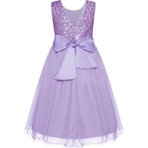 imageGRACE KARIN Flower Girl Dress VBack Sequin Party Tulle Dresses Kids Birthday Formal Wedding Pageant Princess Dress 512Purple
