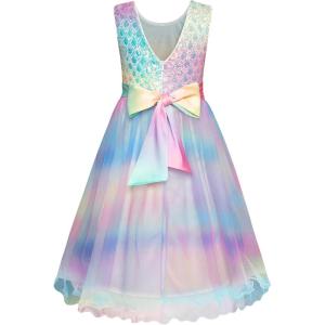 imageGRACE KARIN Flower Girl Dress VBack Sequin Party Tulle Dresses Kids Birthday Formal Wedding Pageant Princess Dress 512Rainbow