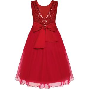 imageGRACE KARIN Flower Girl Dress VBack Sequin Party Tulle Dresses Kids Birthday Formal Wedding Pageant Princess Dress 512Red
