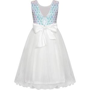 imageGRACE KARIN Flower Girl Dress VBack Sequin Party Tulle Dresses Kids Birthday Formal Wedding Pageant Princess Dress 512White