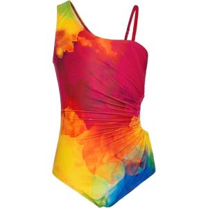 imageGRACE KARIN Girls One Piece Swimsuit One Shoulder Sleeveless Swimwear Cut Out Bathing Suit 614YRainbow Smudge
