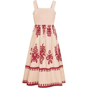 imageGRACE KARIN Girls Summer Boho Dresses Square Neck Smocked Sundresses Casual Sleeveless Maxi Dress for Girls 512YApricot