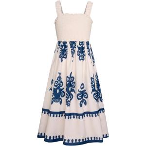 imageGRACE KARIN Girls Summer Boho Dresses Square Neck Smocked Sundresses Casual Sleeveless Maxi Dress for Girls 512YBeige