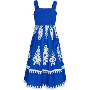 imageGRACE KARIN Girls Summer Boho Dresses Square Neck Smocked Sundresses Casual Sleeveless Maxi Dress for Girls 512YBlue