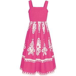 imageGRACE KARIN Girls Summer Boho Dresses Square Neck Smocked Sundresses Casual Sleeveless Maxi Dress for Girls 512YHot Pink