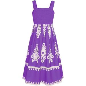 imageGRACE KARIN Girls Summer Boho Dresses Square Neck Smocked Sundresses Casual Sleeveless Maxi Dress for Girls 512YPurple