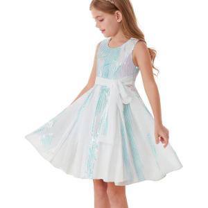 imageGRACE KARIN Gold Dress for Girls Sparkly Sequin Fancy Party Formal Homecoming Birthday SleevelessIridescent White