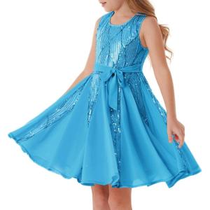 imageGRACE KARIN Gold Dress for Girls Sparkly Sequin Fancy Party Formal Homecoming Birthday SleevelessLight Blue