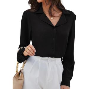 imageGRACE KARIN Womens Long Sleeve V Neck Tops Button Down Collared Work Business Blouses Casual ShirtBlacklong Sleeve