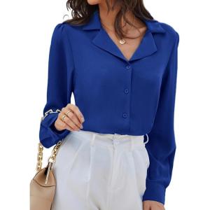imageGRACE KARIN Womens Long Sleeve V Neck Tops Button Down Collared Work Business Blouses Casual ShirtRoyal Bluelong Sleeve
