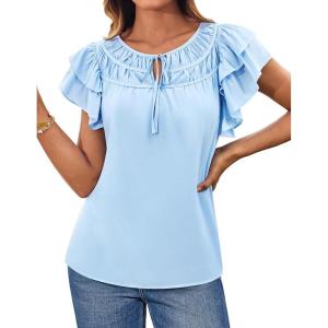 imageGRACE KARIN Womens Ruffle Sleeve Tops 2025 Summer Shirts Drawstring Pleated Dressy Casual Blouse