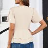 imageGRACE KARIN 2025 Womens Business Casual Outfits Peplum Tops Dressy Summer Short Sleeve V Neck Wrap Work Blouse ShirtsApricot