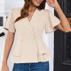 imageGRACE KARIN 2025 Womens Business Casual Outfits Peplum Tops Dressy Summer Short Sleeve V Neck Wrap Work Blouse ShirtsApricot