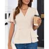 imageGRACE KARIN 2025 Womens Business Casual Outfits Peplum Tops Dressy Summer Short Sleeve V Neck Wrap Work Blouse ShirtsApricot