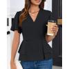 imageGRACE KARIN 2025 Womens Business Casual Outfits Peplum Tops Dressy Summer Short Sleeve V Neck Wrap Work Blouse ShirtsBlack