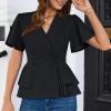 imageGRACE KARIN 2025 Womens Business Casual Outfits Peplum Tops Dressy Summer Short Sleeve V Neck Wrap Work Blouse ShirtsBlack