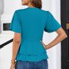 imageGRACE KARIN 2025 Womens Business Casual Outfits Peplum Tops Dressy Summer Short Sleeve V Neck Wrap Work Blouse ShirtsBlue Green