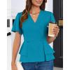 imageGRACE KARIN 2025 Womens Business Casual Outfits Peplum Tops Dressy Summer Short Sleeve V Neck Wrap Work Blouse ShirtsBlue Green