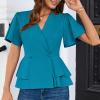 imageGRACE KARIN 2025 Womens Business Casual Outfits Peplum Tops Dressy Summer Short Sleeve V Neck Wrap Work Blouse ShirtsBlue Green