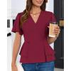 imageGRACE KARIN 2025 Womens Business Casual Outfits Peplum Tops Dressy Summer Short Sleeve V Neck Wrap Work Blouse ShirtsDark Red