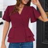 imageGRACE KARIN 2025 Womens Business Casual Outfits Peplum Tops Dressy Summer Short Sleeve V Neck Wrap Work Blouse ShirtsDark Red
