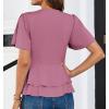 imageGRACE KARIN 2025 Womens Business Casual Outfits Peplum Tops Dressy Summer Short Sleeve V Neck Wrap Work Blouse ShirtsGray Pink