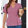 imageGRACE KARIN 2025 Womens Business Casual Outfits Peplum Tops Dressy Summer Short Sleeve V Neck Wrap Work Blouse ShirtsGray Pink