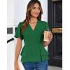 imageGRACE KARIN 2025 Womens Business Casual Outfits Peplum Tops Dressy Summer Short Sleeve V Neck Wrap Work Blouse ShirtsGreen