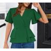 imageGRACE KARIN 2025 Womens Business Casual Outfits Peplum Tops Dressy Summer Short Sleeve V Neck Wrap Work Blouse ShirtsGreen