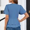 imageGRACE KARIN 2025 Womens Business Casual Outfits Peplum Tops Dressy Summer Short Sleeve V Neck Wrap Work Blouse ShirtsLight Blue