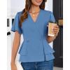 imageGRACE KARIN 2025 Womens Business Casual Outfits Peplum Tops Dressy Summer Short Sleeve V Neck Wrap Work Blouse ShirtsLight Blue