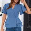 imageGRACE KARIN 2025 Womens Business Casual Outfits Peplum Tops Dressy Summer Short Sleeve V Neck Wrap Work Blouse ShirtsLight Blue
