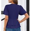 imageGRACE KARIN 2025 Womens Business Casual Outfits Peplum Tops Dressy Summer Short Sleeve V Neck Wrap Work Blouse ShirtsNavy