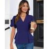 imageGRACE KARIN 2025 Womens Business Casual Outfits Peplum Tops Dressy Summer Short Sleeve V Neck Wrap Work Blouse ShirtsNavy