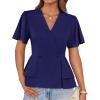 imageGRACE KARIN 2025 Womens Business Casual Outfits Peplum Tops Dressy Summer Short Sleeve V Neck Wrap Work Blouse ShirtsNavy