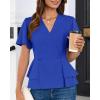 imageGRACE KARIN 2025 Womens Business Casual Outfits Peplum Tops Dressy Summer Short Sleeve V Neck Wrap Work Blouse ShirtsNavy Blue