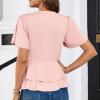 imageGRACE KARIN 2025 Womens Business Casual Outfits Peplum Tops Dressy Summer Short Sleeve V Neck Wrap Work Blouse ShirtsPink